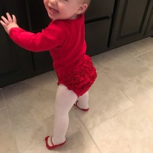 Red Ruffle Butt Onesie & Ballet Shoe Tights